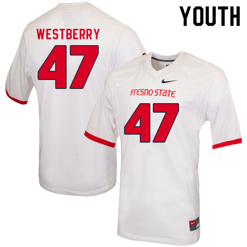 Youth #47 Jacob Westberry Fresno State Bulldogs College Football Jerseys Sale-White - Click Image to Close